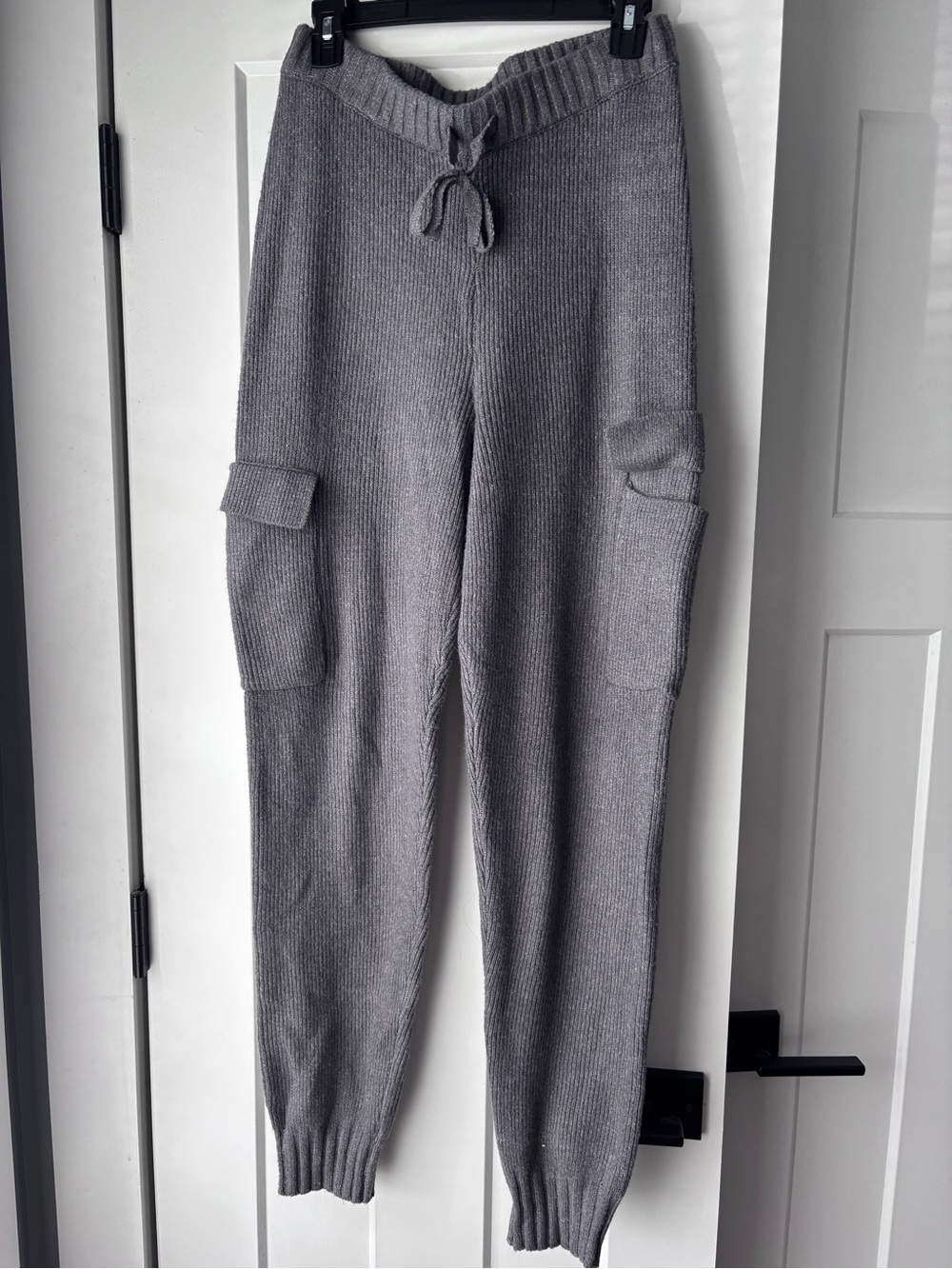 Pink Rose Gray Knit Cargo Jogger Pants